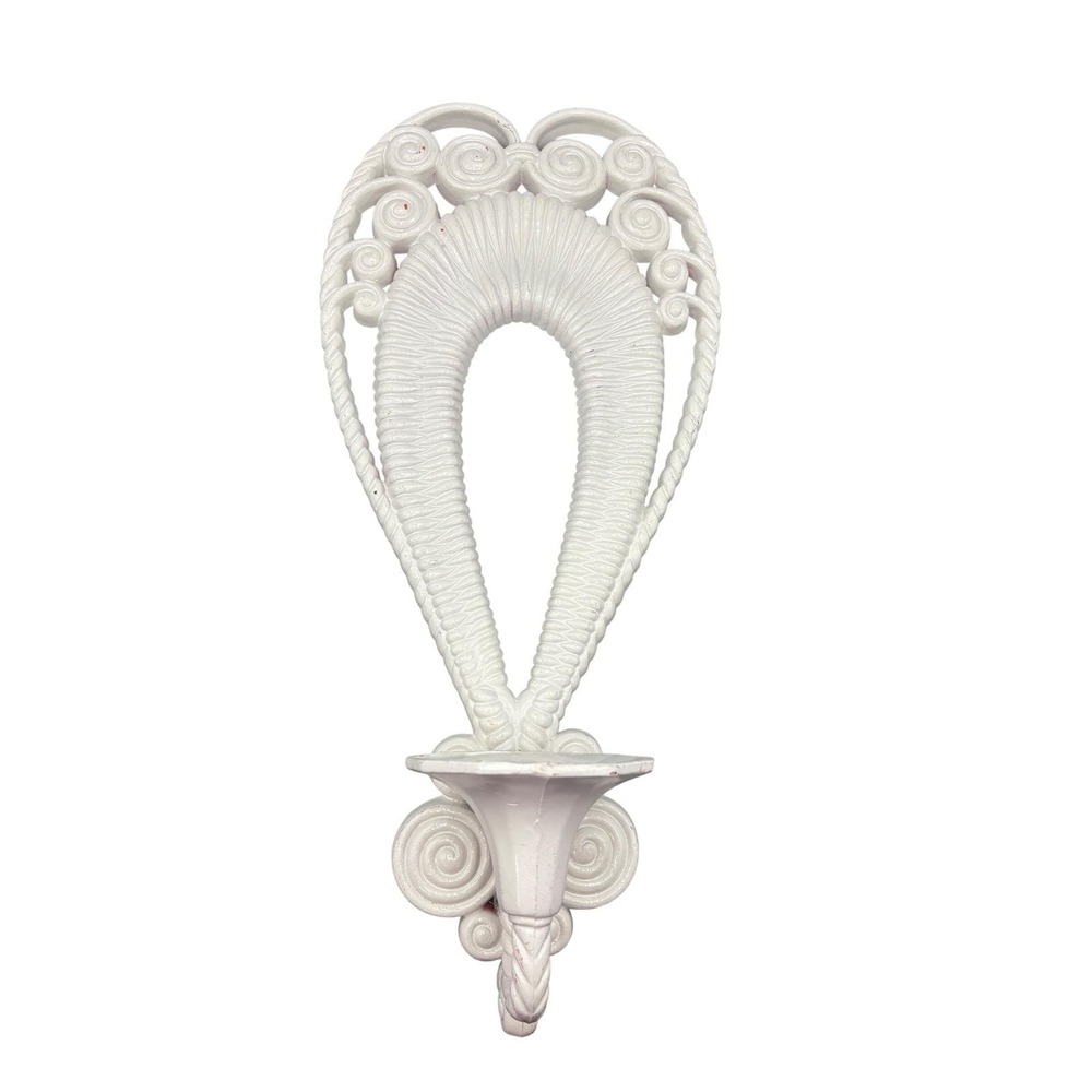 Vintage Syroco White Wall Sconce Candle Holder Hollywood Regency Scroll‎ Decor